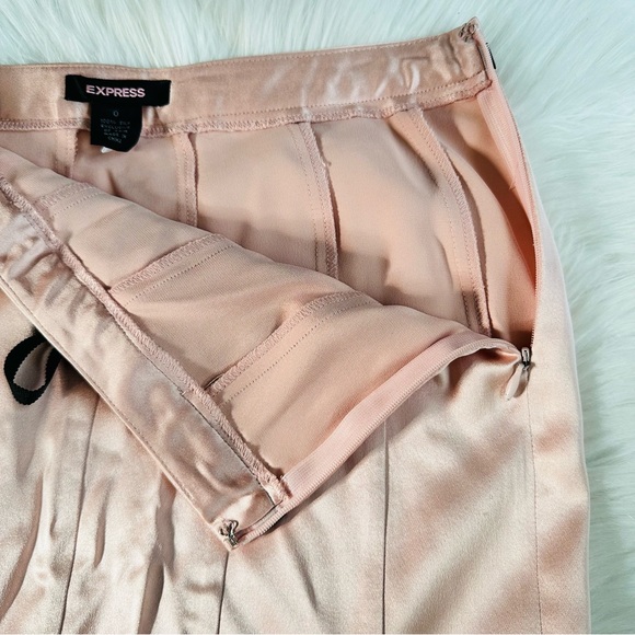 Express Y2K Champagne Dusty Rose 100% Silk Fit and Flare Retro Skirt, 0 - Picture 6 of 7